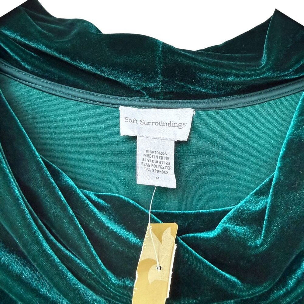 SOFT SURROUNDINGS Womens Tunic Top Medium Cowl Neck Green Stretch Velvet NEW - Picture 3 of 7